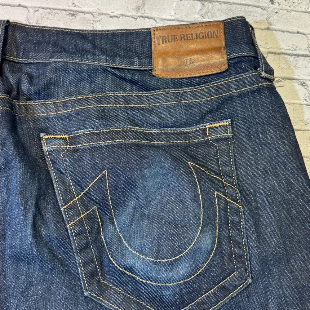 True Religion mens 42x33 Ricky relaxed straight dark wash denim blue jeans EUC